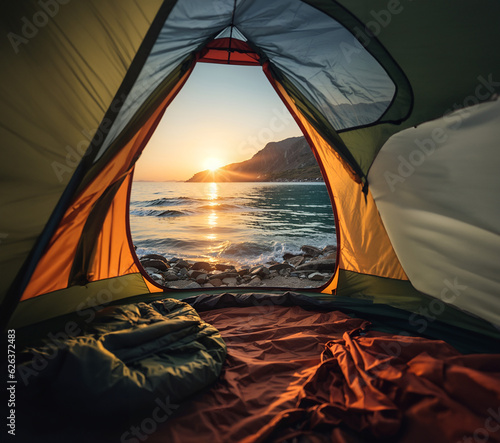 tent in the sunset near the sea
