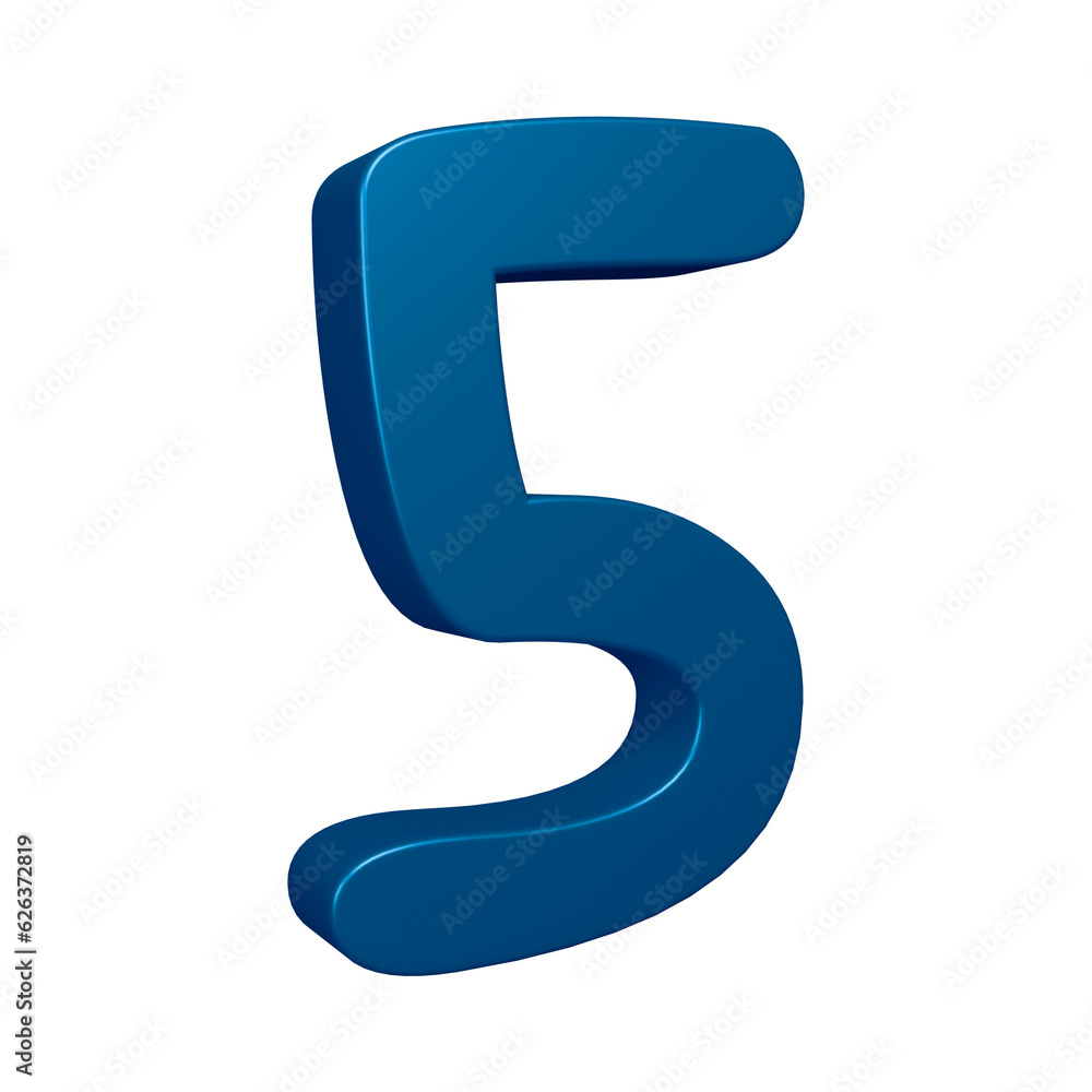 3d blue number 5 design for math, business and education concept 
