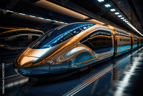 A high-speed train zooming past on a futuristic railway, showcasing the advancements in transportation engineering and infrastructure © Matthias