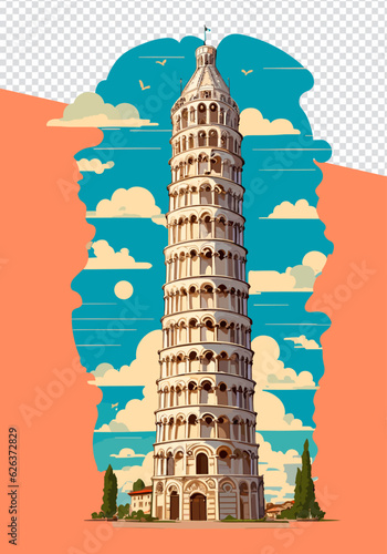 Pisa's Leaning Beauty: Detailed Vector Illustration for Stickers, Logos & T-shirt Templates