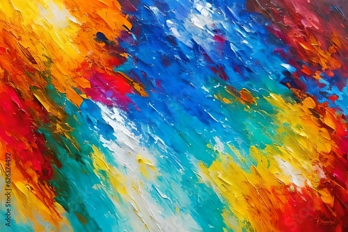 Closeup of abstract rough colorful multicolored art painting texture, with oil brushstroke, pallet knife paint on canvas © gary