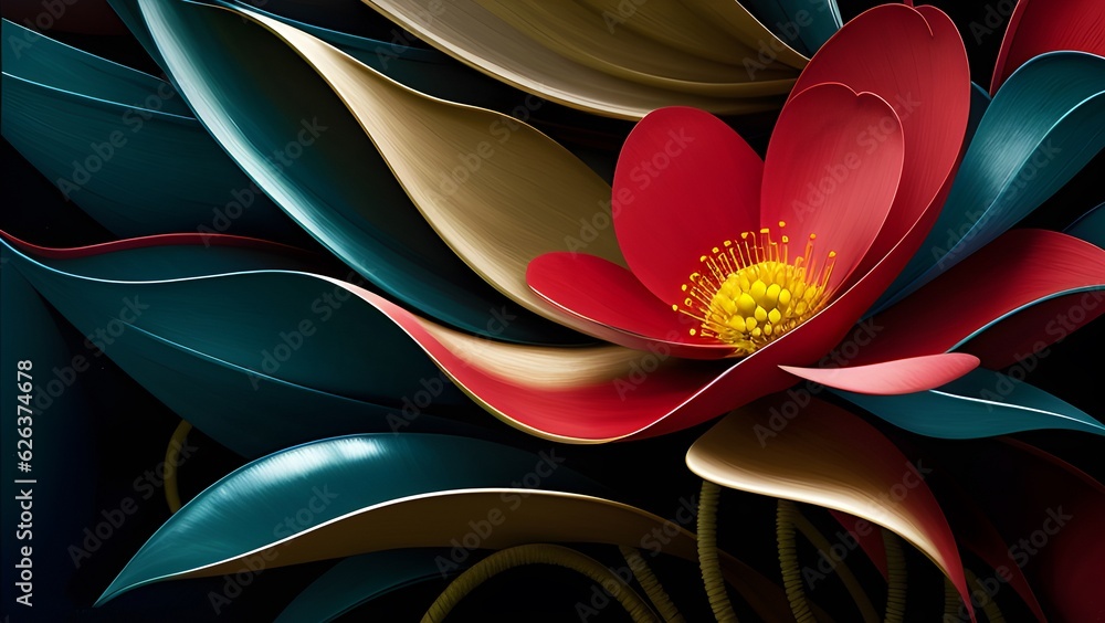 Czerwony kwiat abstrakcyjny. Generative AI - obrazy, fototapety, plakaty 
