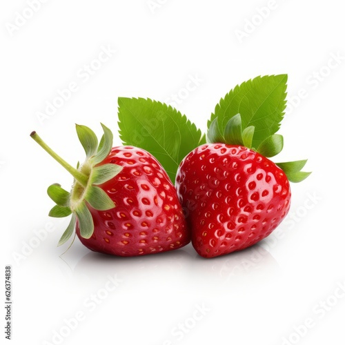 Strawberry with leaf isolated on white background