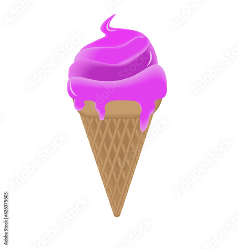 Vector illustration of purple ice cream on a cone