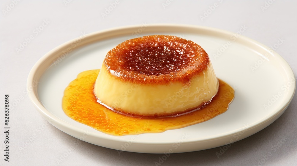 a small dessert on a white plate on a white table. generative ai a small dessert on a white plate on a white table. generative ai