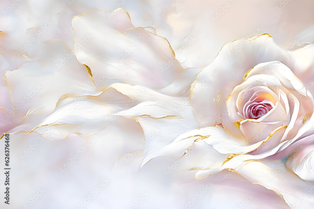 Białe pastelowe tło kwiatowe. Generative AI - obrazy, fototapety, plakaty 