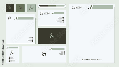 Business Name with Calligraphic Logo and Stationary Elements, Letterhead and Business Card