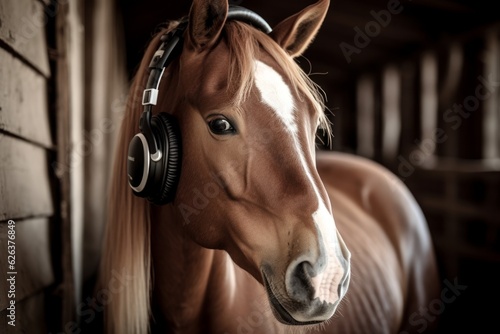 Equestrian Symphony: A Horse in Headphones Finds Solace in the Melodies of Equine Soundscapes