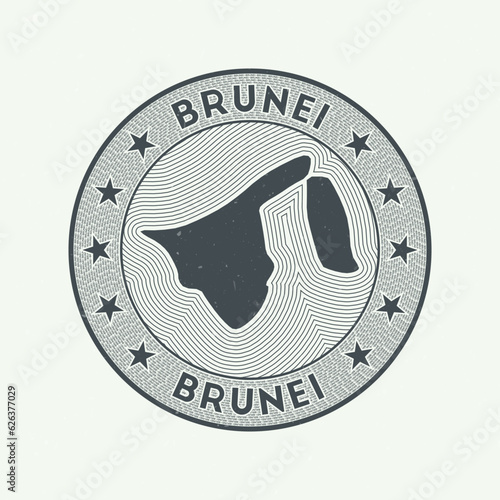 Brunei round badge vector. Country round stamp with shape of Brunei, isolines and circular country name. Awesome emblem. Vibrant vector illustration. © Eugene Ga