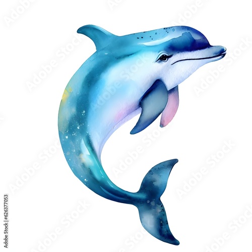 dolphin jumping out of water watercolor illustration isolated on white background Generative AI 