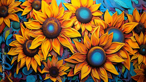 Psychedelic sunflowers background