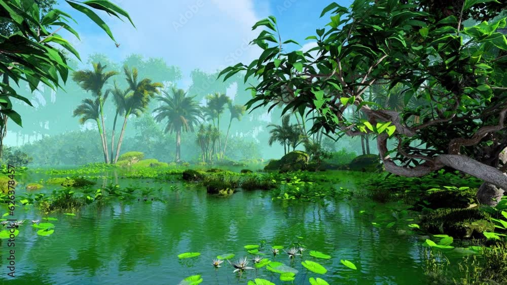 Tropical forest and swamp in a 3D animation Tropical forest and swamp in a 3D animation