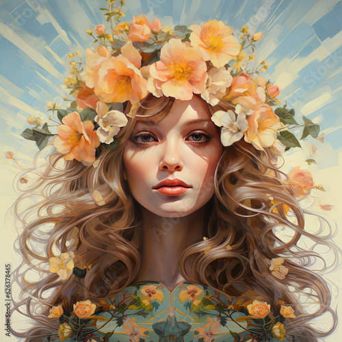 portrait of a girl with flowers AI Generative