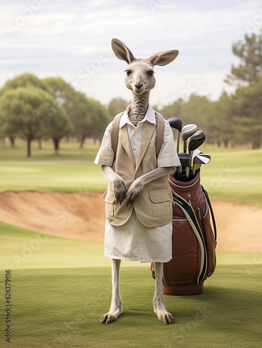 A Kangaroo Dressed up as a Golfer on a Golf Course | Generative AI