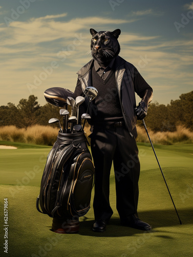 A Panther Dressed up as a Golfer on a Golf Course | Generative AI