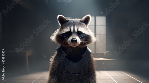 Marauding Raccoon: A Sneaky Hero in Costume Keeps Watch over the Forest's Tranquility
