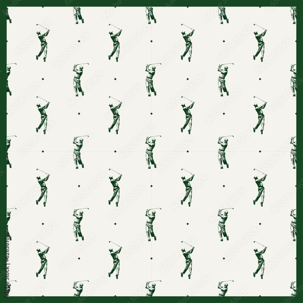 Golf Green and White Golfer Swinging Seamless Pattern Vector Illustration Sports