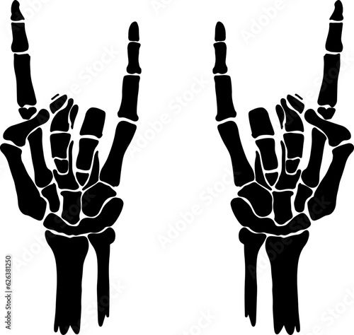 Skeleton hands heavy metal sign on white backdrop, vector illustration
