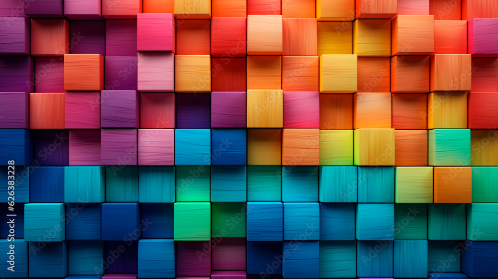 A collection of multi-colored wooden blocks stacked together, forming a spectrum. This composition serves as a backdrop or cover for creative, diverse, expanding, rising, or growing concepts. The shal A collection of multi-colored wooden blocks stacked together, forming a spectrum. This composition serves as a backdrop or cover for creative, diverse, expanding, rising, or growing concepts. The shal