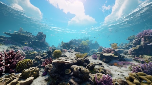  an underwater view of a coral reef with lots of corals. generative ai