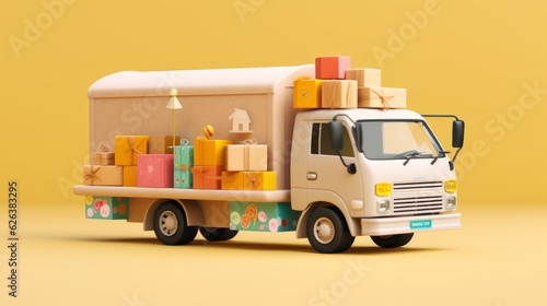 Modern Delivery Truck with packages. AI generated photo