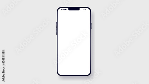 Mobile phone mockup - Smartphone with blank white screen in flat lay dropping shadow on grey background. Vector illustration