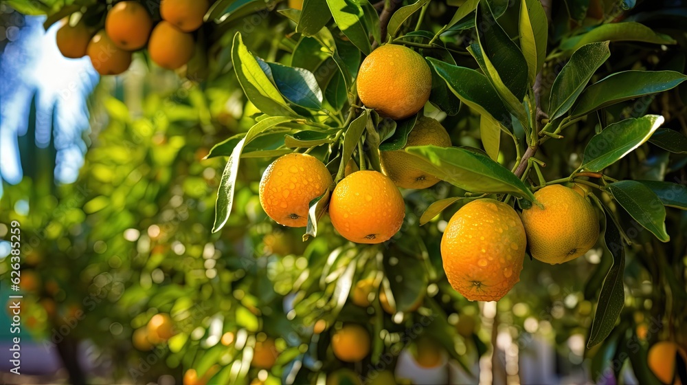 a tree filled with lots of oranges on top of it.  generative ai