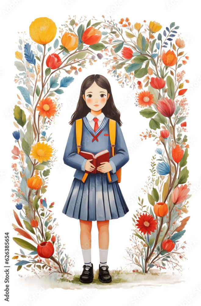 Back to school: Happy Caucasian girl, backpack, first day | Transparent background | Generative AI Back to school: Happy Caucasian girl, backpack, first day | Transparent background | Generative AI