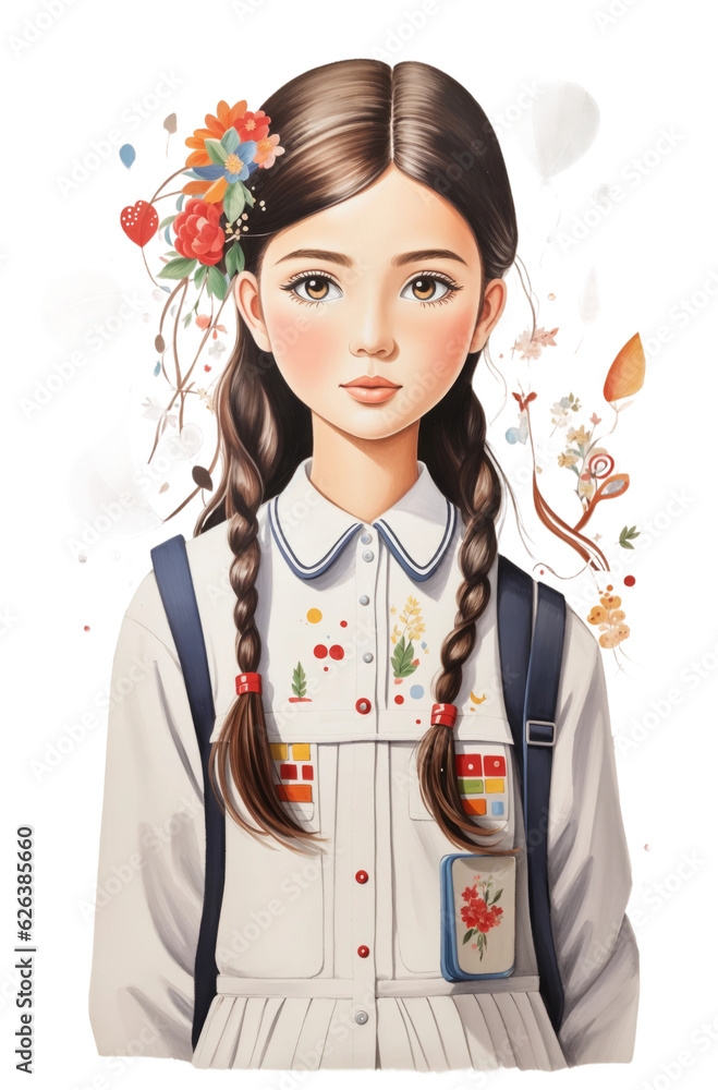 Back to school: Happy Caucasian girl, backpack, first day | Transparent background | Generative AI Back to school: Happy Caucasian girl, backpack, first day | Transparent background | Generative AI