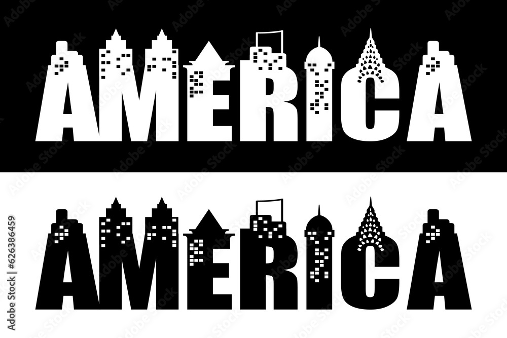 America text effect with building vector design.