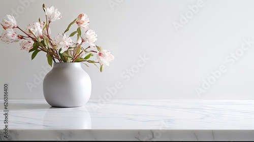  a white vase filled with pink flowers on top of a table.  generative ai