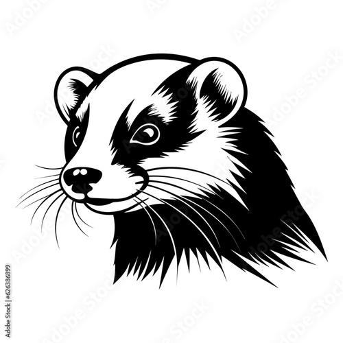 Ferret pet head face portrait logo black silhouette svg vector