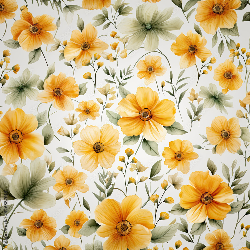 seamless pattern with yellow flowers, wallpaper, Generative AI seamless pattern with yellow flowers, wallpaper, Generative AI