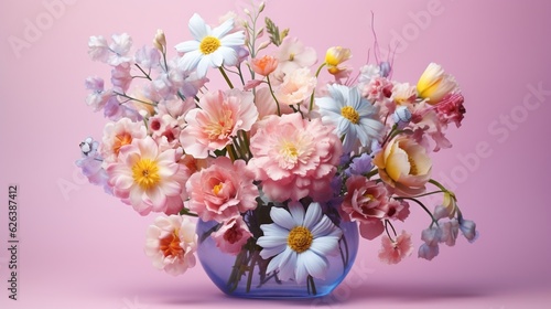  a blue vase filled with lots of pink and white flowers.  generative ai