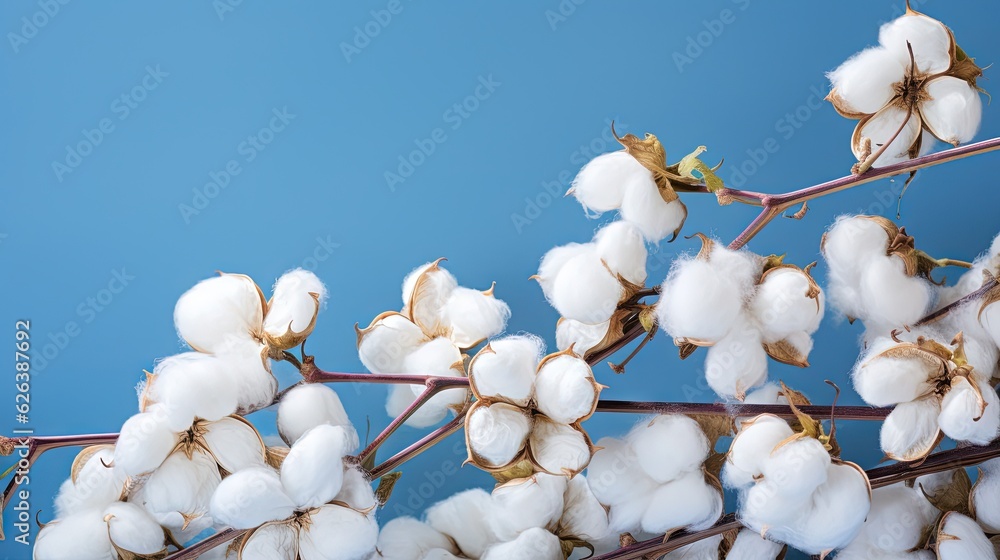  a close up of a bunch of cotton flowers on a twig.  generative ai