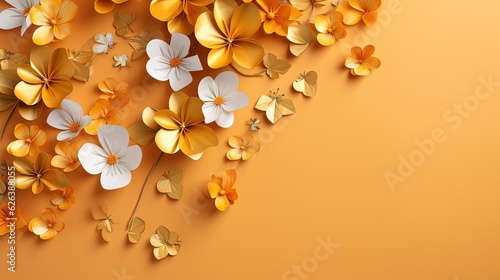  a bunch of flowers that are on a orange background with a shadow. generative ai