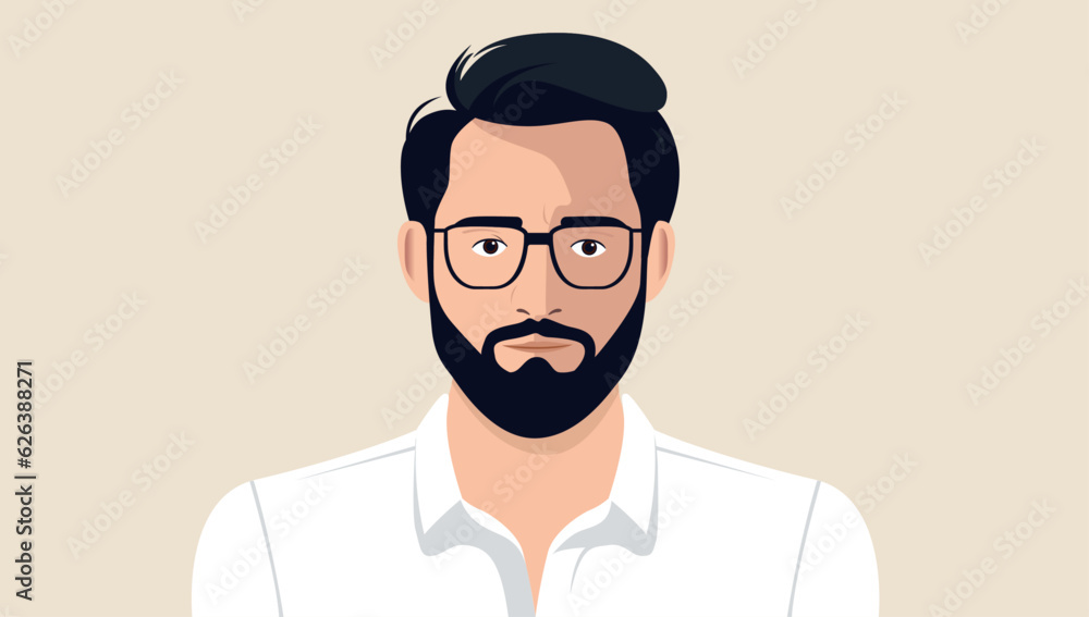 Man vector portrait - Male person face and upper body in front view. Flat design vector character illustration