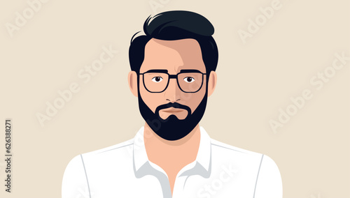 Man vector portrait - Male person face and upper body in front view. Flat design vector character illustration