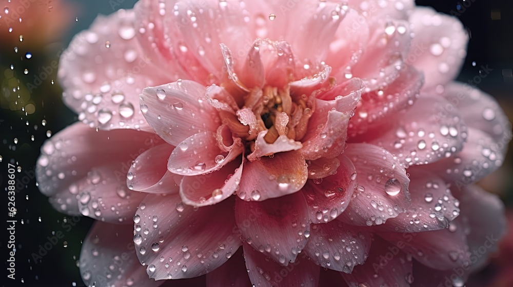 a pink flower with water droplets on it's petals. generative ai a pink flower with water droplets on it's petals. generative ai