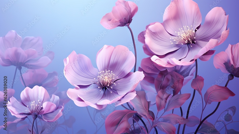  a bunch of flowers that are on a blue and purple background.  generative ai