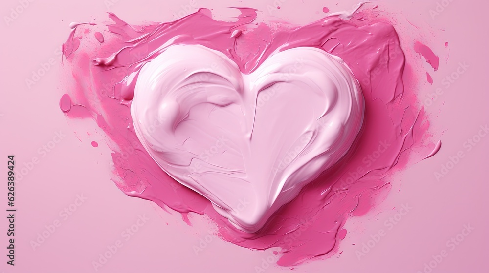  a pink heart with white paint on a pink background with a splash of paint.  generative ai