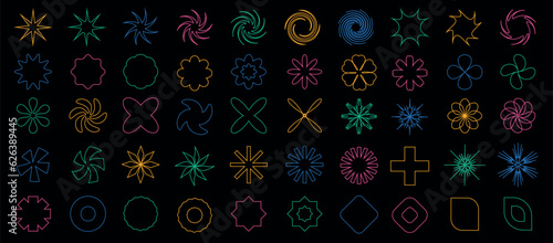 A collection of neon Y2k-style elements. A set of geometric shapes of Y2k stickers. Modern vector illustration.