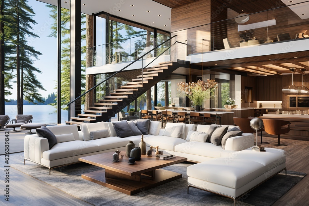 Modern living room interior in new modern home with open concept floor ...