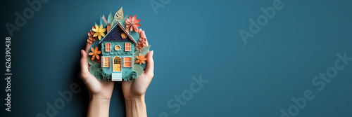 House care property real estate market concept, hands holding house model
