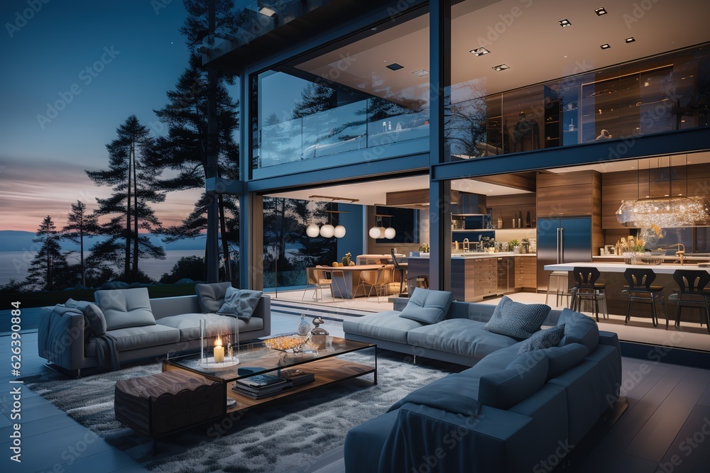Beautiful modern living room interior in new luxury home with open ...