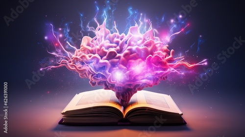  an open book with a glowing brain on top of it.  generative ai © Shanti