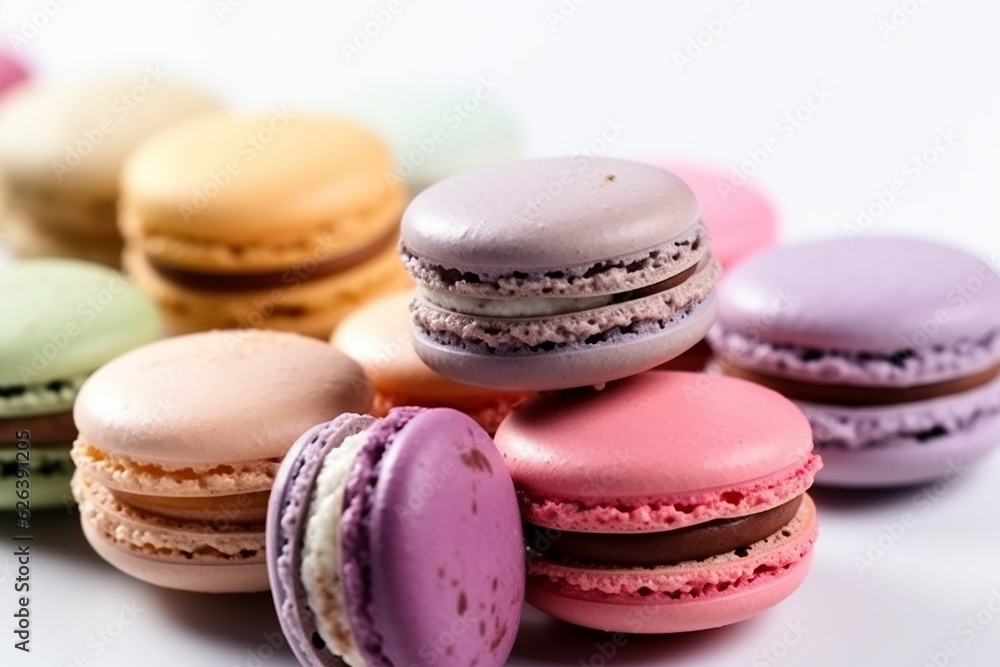 Colorful Macarons - Famous in France on a Pure White Background - Created with Generative AI Tools