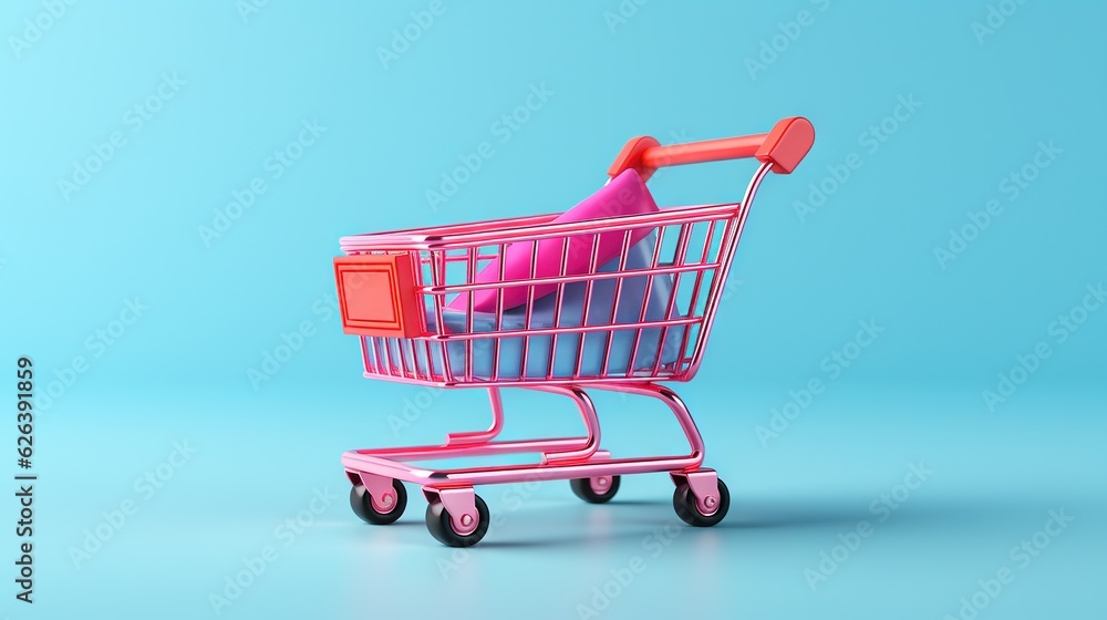 a pink and red shopping cart with a pink object in it. generative ai a pink and red shopping cart with a pink object in it. generative ai