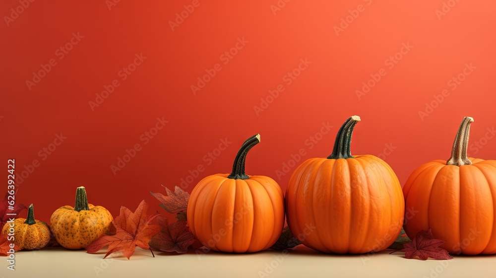 a row of pumpkins sitting next to each other on a table. generative ai a row of pumpkins sitting next to each other on a table. generative ai