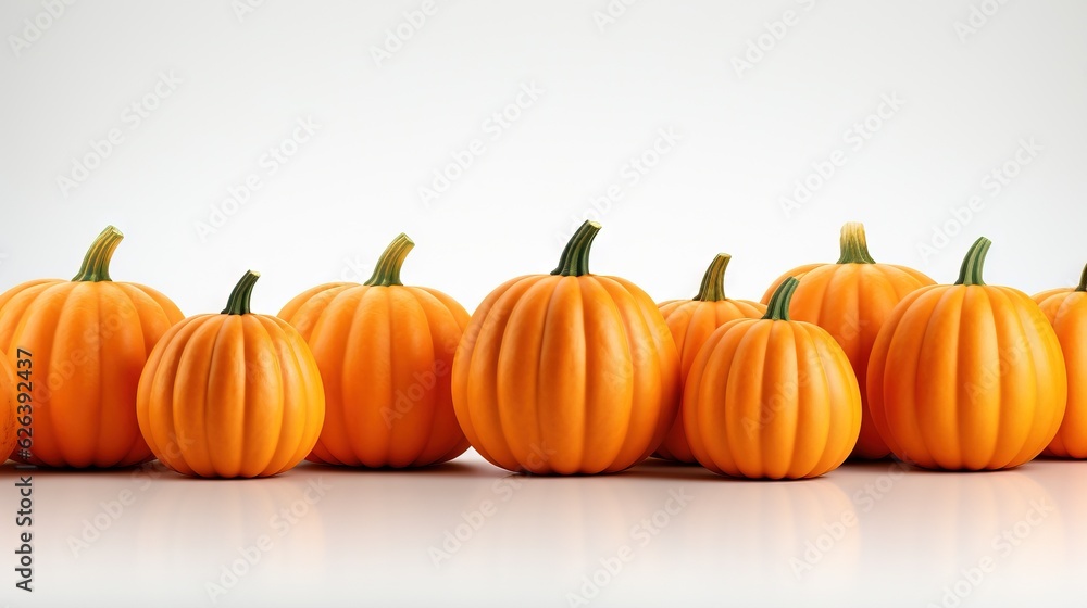 a row of pumpkins sitting in front of a white background. generative ai a row of pumpkins sitting in front of a white background. generative ai
